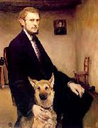 Miroslav Kraljevic Selfportrait with a dog oil